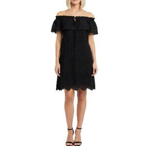 VELVET BY GRAHAM & SPENCER Eyelet Mini Dress - Medium, Black, LBD, Ruffles
